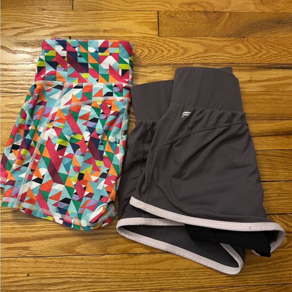 Fabletics Colorful Geometric and Gray Workout Shorts